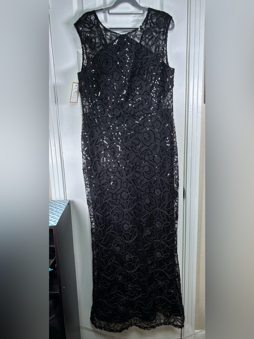 Alex Evenings Black Lace Sequin Maxi Dress size 12